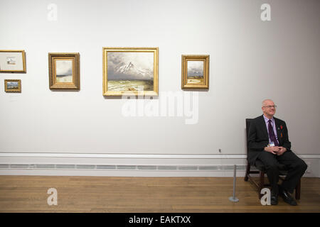 Peder Balke exposition de la National Gallery, London, UK 11 novembre 2014. Peder Balke exposition de la National Gallery, London, UK 11 novembre 2014. (De gauche à droite) "une vue lointaine du Mont Stetind", "Le port de Skjervøy', 'Sea et brouillard", "Nordland" et "Cap Nord". Crédit : Jeff Gilbert/Alamy Live News Banque D'Images