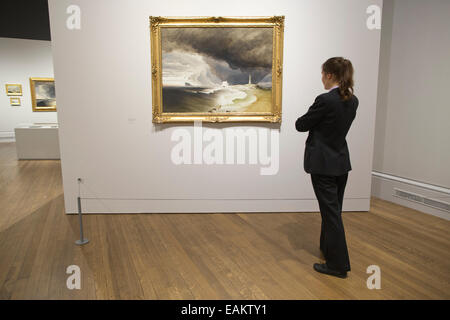 Peder Balke exposition de la National Gallery, London, UK 11 novembre 2014. «Lighouse sur la côte norvégienne" huile sur toile, vers 1855 Crédit : Jeff Gilbert/Alamy Live News Banque D'Images