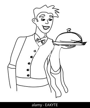 Serveur - funny Cartoon illustration doodle Banque D'Images