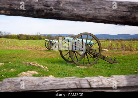 Cannon canons, champ de bataille National d'Antietam, Sharpsburg, Maryland, USA. Banque D'Images