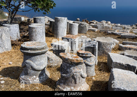 Ruines de l'ancienne Théra (Thera), Santorin, Grèce. Le site contient des bâtiments de l'époque archaïque, hellénistique et romaine,. Banque D'Images