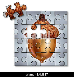 Investir dans un concept de puzzle avec une pièce manquante acorn comme une métaphore de l'épargne et de fiscalité et de gestion de patrimoine symbole sur un fond blanc. Banque D'Images