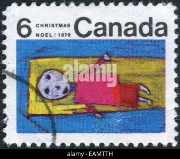 CANADA - circa 1970 : timbre-poste imprimé au Canada, question de Noël, montre le Christ enfant, vers 1970 Banque D'Images