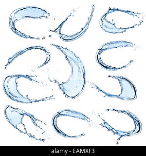 Les projections d'eau collection, isolé sur fond blanc Banque D'Images