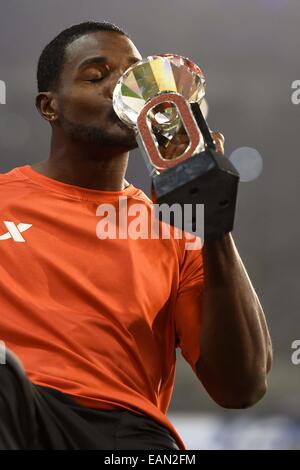 Bruxelles, Belgique. 05 Sep, 2014. L'athlétisme de l'IAAF Memorial Van Damme réunion. Justin Gatlin avec son trophée © Plus Sport Action/Alamy Live News Banque D'Images