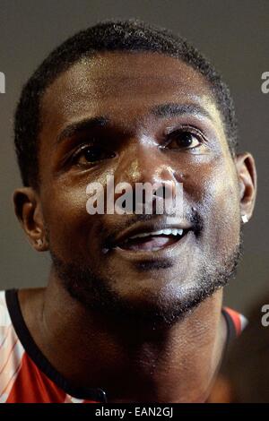 Bruxelles, Belgique. 05 Sep, 2014. L'athlétisme de l'IAAF Memorial Van Damme réunion. Justin Gatlin (USA) célèbre son 100m win © Action Plus Sports/Alamy Live News Banque D'Images