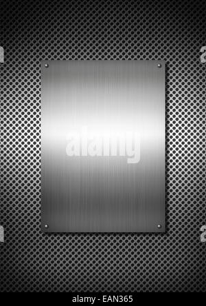 Plaque de texture de métal de l'argent avec des vis sur un fond de grille en aluminium Banque D'Images