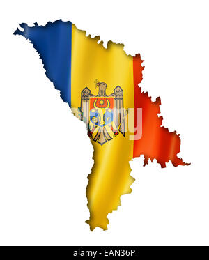 Carte Drapeau Moldavie tridimensionnelle, render, isolated on white Banque D'Images