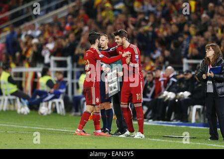 Huelva, Espagne. 18 Nov, 2014. (L-R) de la CITP, Alvaro Morata (ESP), 15 novembre 2014 - Football / Soccer : Alvaro Morata de débuts pour l'équipe nationale espagnole durant l'UEFA Euro 2016 tour Groupe C match entre l'Espagne 3-0 Bélarus au Nuevo Colombino Stadium, Huelva, Espagne. (Photo de Mutsu Kawamori/AFLO) [3604] © Aflo Co.,Ltd/Alamy Live News Banque D'Images