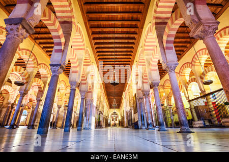 Dans la salle hypostyle Mosque-Cathedral de Cordoue, Espagne. Banque D'Images