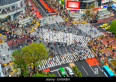 Tokyo, Japon voir de croisement de Shibuya, l'un des plus occupés des passages pour piétons dans le monde. Banque D'Images