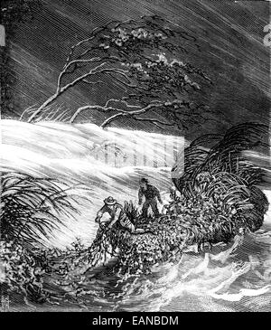 Les bandits de la mer. L'ouragan, vintage engraved illustration. Journal des voyages, Journal de voyage, (1879-1880). Banque D'Images