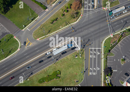 Vue aérienne de l'intersection de rues, New Jersey, USA Banque D'Images