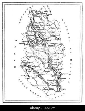 Plan du département de la Meuse, vintage engraved illustration. Journal des Voyage, Journal de voyage, (1879-1880). Banque D'Images