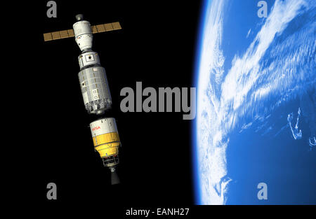 L'île de la plate-forme de maintenance (OMP) docks l'orbite d'un booster en orbite terrestre basse. Une fois connecté le booster l'OMP loft Banque D'Images