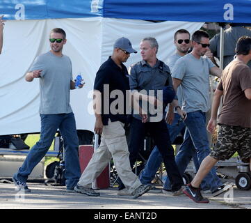 Jordana Brewster a été repéré sur le tournage de "Fast and the Furious 7' avec Cody et Caleb Walker. Les Walker Brothers sont sur le plateau pour aider à terminer la dernière partie du film après leur frère Paul Walker est mort. Pour terminer une scène, 3 double corps pour Pa Banque D'Images