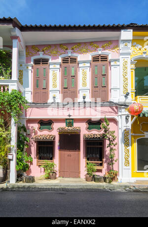 Architecture patrimoine rénové des di Rommanee dans la vieille ville de Phuket, l'île de Phuket, Thaïlande Banque D'Images