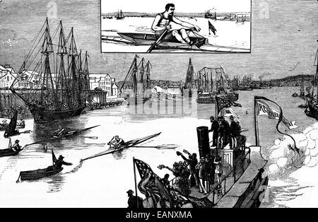 Sports américains. Les régates, vintage engraved illustration. Journal des Voyage, Journal de voyage, (1880-1881). Banque D'Images