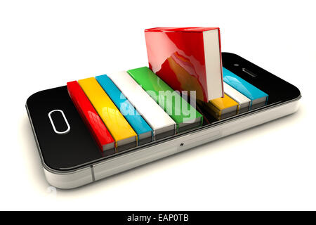 Smartphone avec books isolé sur fond blanc Banque D'Images