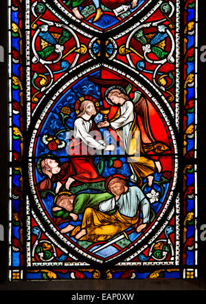 L'agonie au Jardin de Gethsémani, vitrail de la fenêtre de l'Est, de la cathédrale de Worcester, Royaume-Uni Banque D'Images