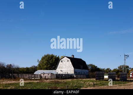 Grange traditionnelle à la ferme de la Saskatchewan en milieu rural au Canada Banque D'Images