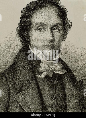 Jean-François Casimir Delavigne (1793-1843). Poète et dramaturge français. Portrait. La gravure. 19e siècle. Banque D'Images