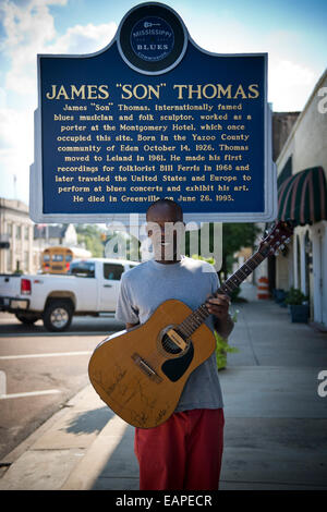 Pat Thomas, fils de James 'Son' Thomas. Bluesman. Musée Route 61 Blues, Leland Mississipi Banque D'Images