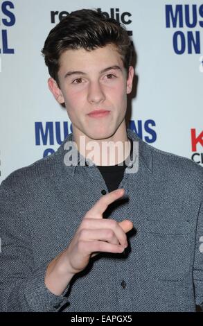 New York, NY, USA. 18 Nov, 2014. Shawn Mendes au niveau des arrivées pour les musiciens sur appel 15e anniversaire, Espace, New York, NY, 18 novembre 2014. Credit : Kristin Callahan/Everett Collection/Alamy Live News Banque D'Images