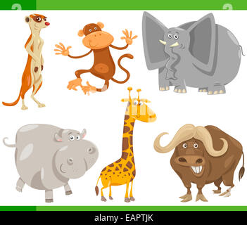 Cartoon Illustration de Funny Safari Sauvage Set Animaux Banque D'Images