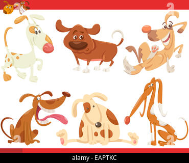 Cartoon Illustration de l'Heureux les chiens et les chiots Animaux Set Banque D'Images