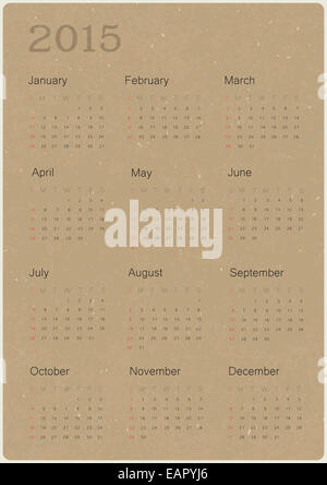 Calendrier 2015 sur papier recyclé texture, vector