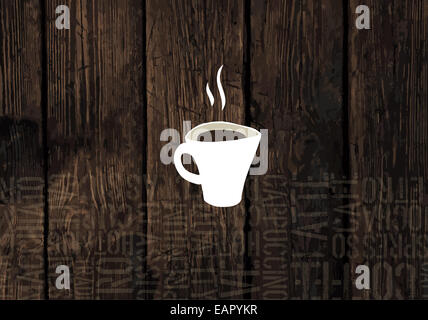 Tasse de café sur des planches de texture. Coffee shop Business Card Modèle. Vector Banque D'Images