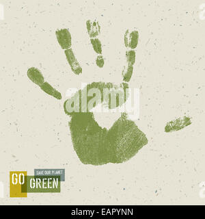 Rendez-vous sur Concept vert de l'affiche. Handprint sur papier recyclé texture, vector Banque D'Images