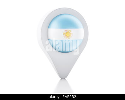 Image de l'icône du drapeau Argentine pointeur de carte sur fond blanc. Moteur de rendu 3D Banque D'Images
