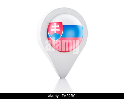 Image du pointeur de carte Slovaquie icône drapeau sur fond blanc. Moteur de rendu 3D Banque D'Images