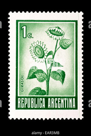 Timbre-poste de l'Argentine sur le tournesol en fleur. Banque D'Images