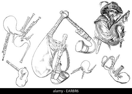 Diverses formes de cornemuses, verschiedene Formen und vom Dudelsack Sackpfeife Banque D'Images