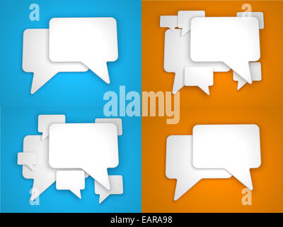 Bulle de dialogue vierge sur fond orange et bleu. Banque D'Images