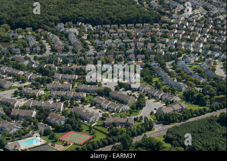 Vue aérienne de maisons d'habitation en banlieue, New Jersey, USA Banque D'Images