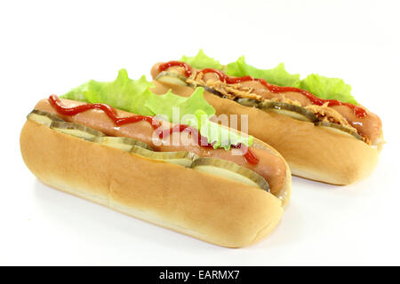 Divers Hot Dog's in front of white background Banque D'Images