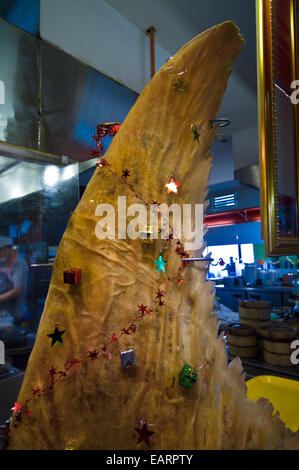 Un aileron de requin séché décoré comme un arbre de Noël dans un centre commercial de restauration. Banque D'Images
