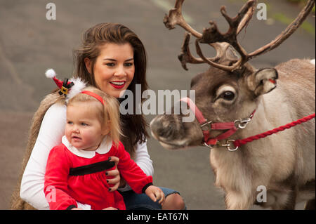 ZSL, le Zoo de Londres, Regent's Park, Royaume-Uni. 20 novembre, 2014. Imogen Thomas modèle et sa fille Ariana commencer la saison de fête off au Zoo et rencontrez le père Noël le renne. Credit : Malcolm Park editorial/Alamy Live News Banque D'Images