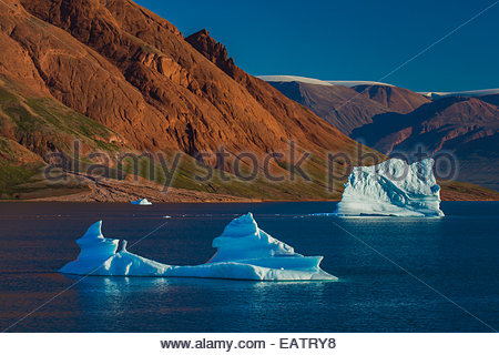 Les icebergs flottent autour de rive du fjord rouge. Banque D'Images