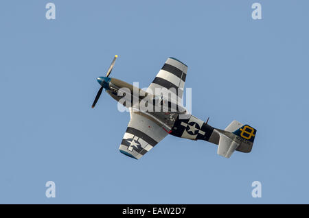 North American Aviation P51 Mustang effectue une manoeuvre acrobatique 2014 Salon aéronautique Southport Banque D'Images