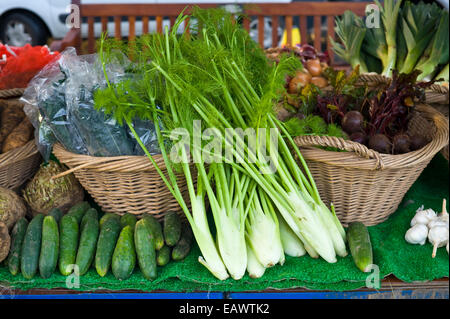 Salades et légumes pour la vente sur stand à Édimbourg Farmers Market en centre-ville Edinburgh Scotland UK Banque D'Images