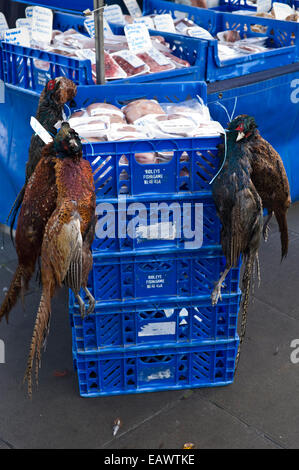 Faisans en vente sur stand à Édimbourg Farmers Market en centre-ville Edinburgh Scotland UK Banque D'Images