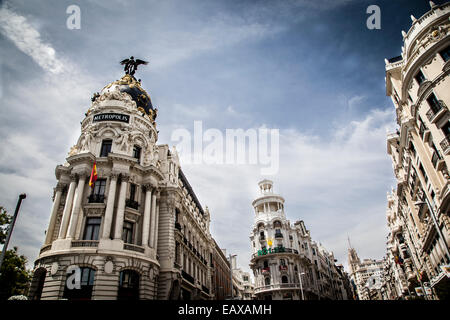 Bâtiment Metropolis sur Gran Via, Madrid, Espagne. Banque D'Images