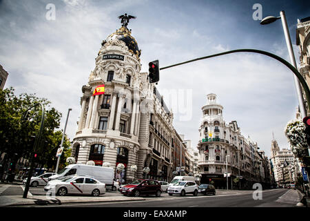 Bâtiment Metropolis sur Gran Via, Madrid, Espagne. Banque D'Images