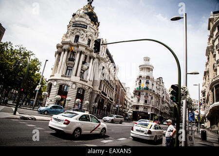 Bâtiment Metropolis sur Gran Via, Madrid, Espagne. Banque D'Images