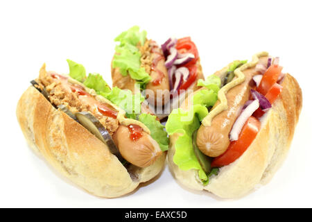 Divers Hot Dog's in front of white background Banque D'Images